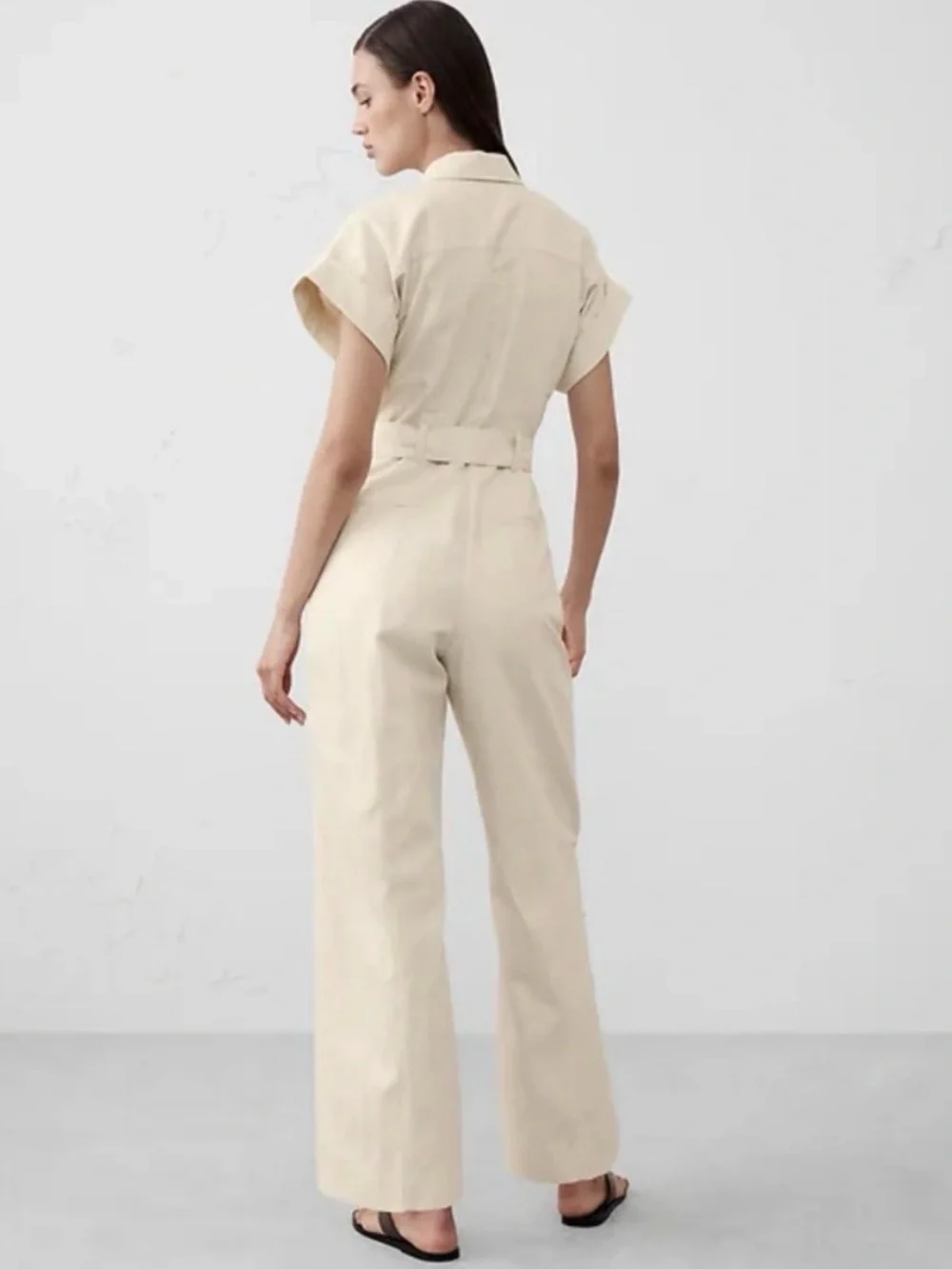 Banana Republic Linen Blend Belted Wide Leg Jumpsuit Ivory 2X